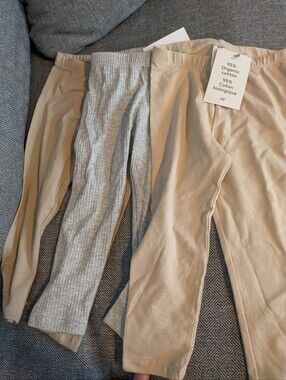 Lot Of 3 H&M Beige & Light Gray Cotton Leggings Set Toddler 2T Boy Or Girl